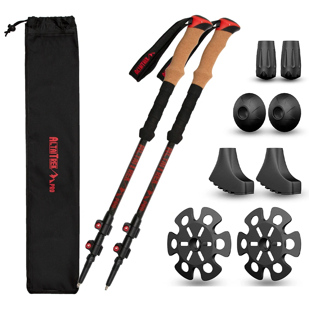 Custom logo 3-section lightweight Aluminum 7075 portable telescopic nordic walking trekking hiking stick poles