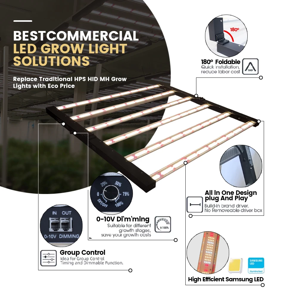 ETL DLC CE Full Spectrum 720W 6Bars 5Ft Tent Indoor Medical Plant Growing System 720W Samsung Foldable Grow Light