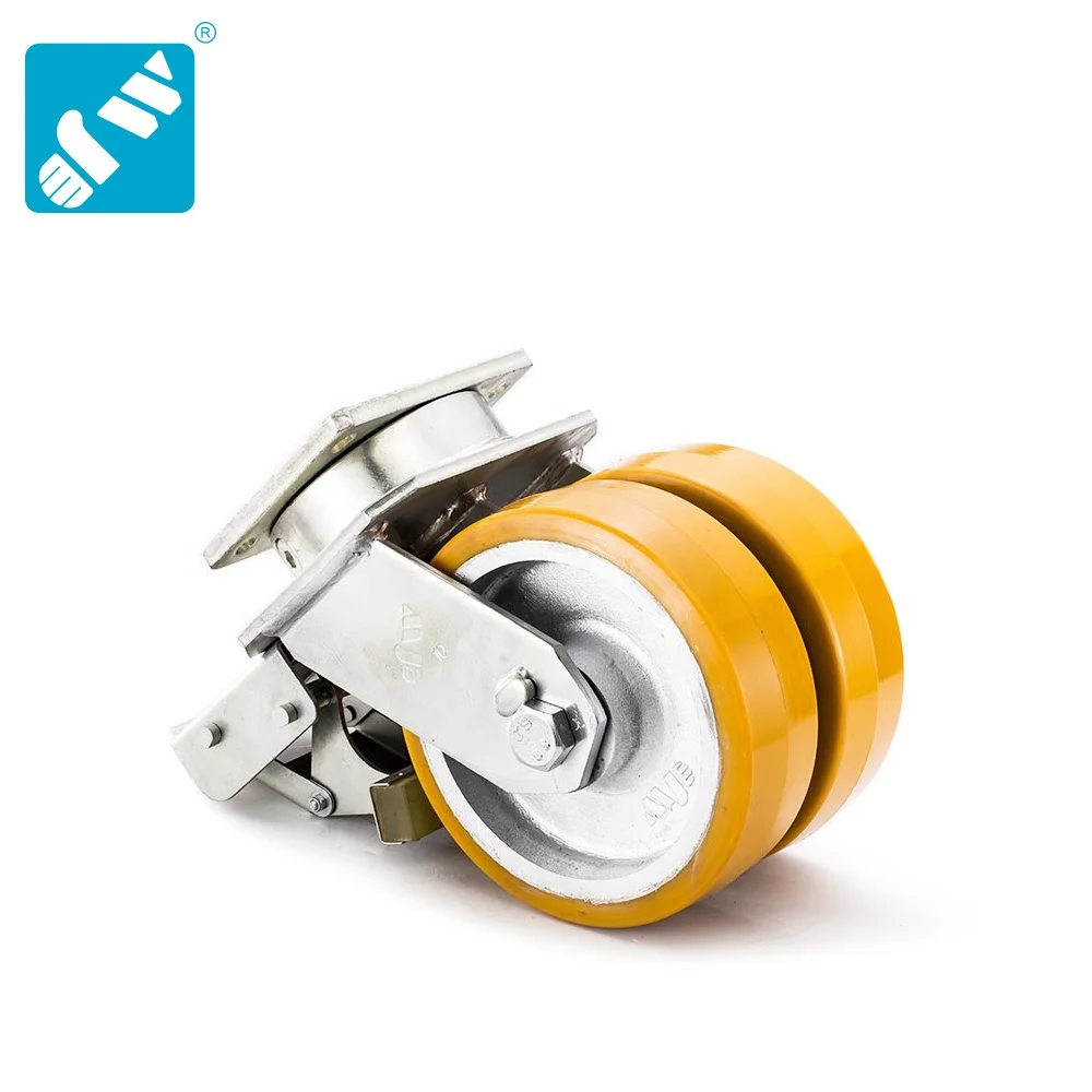 2 ton load capacity 6 inch diameter 3 inch width dual polyurethane on cast iron industrial heavy duty caster wheel