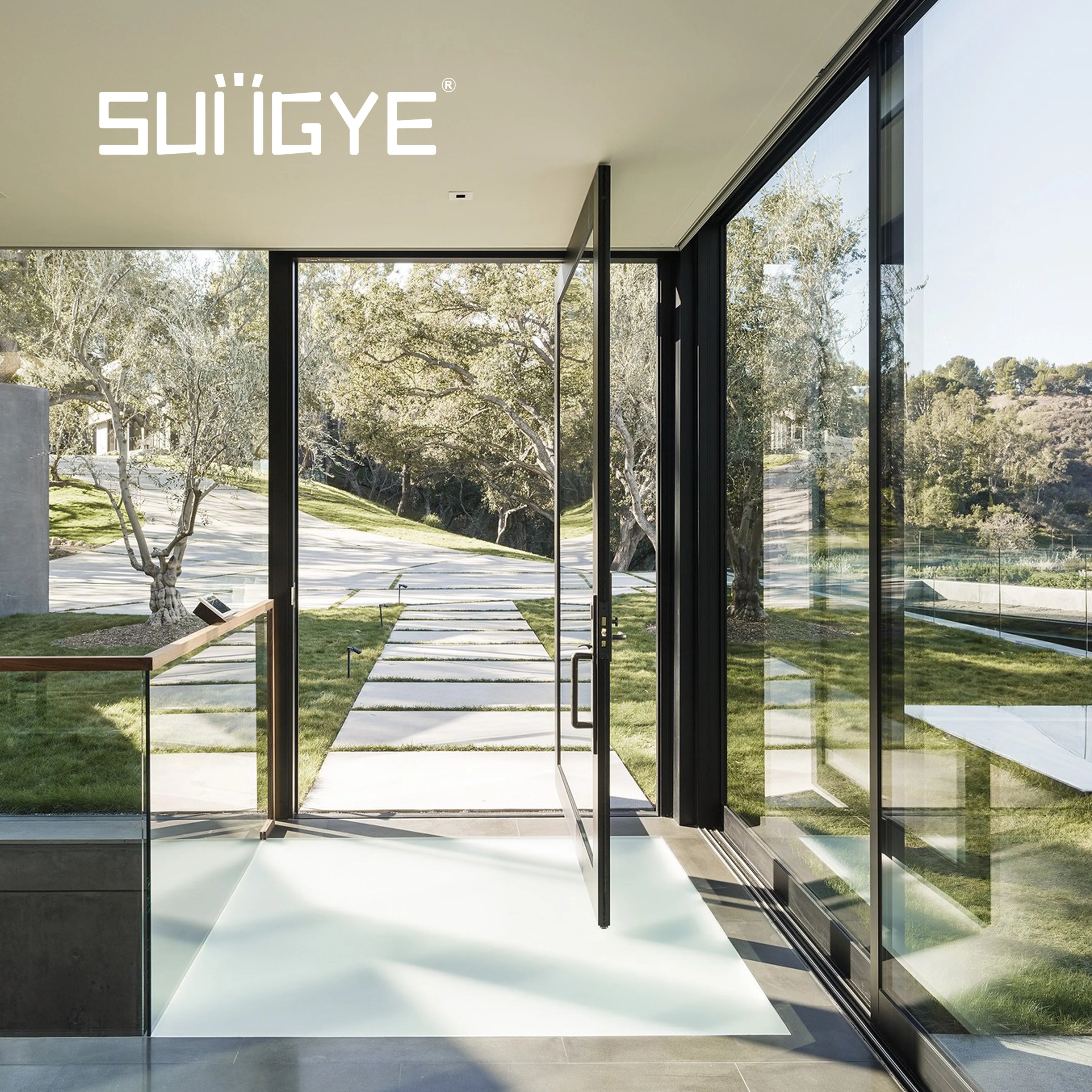SUNGYE Supplier Exterior Entrance Pivot Front Door Aluminum Glass Pivot Entry Spring Door Closer Aluminum Pivot Entry Doors