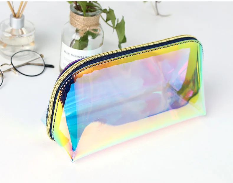 Waterproof Custom Travel Hologram Clear PVC Transparent Holographic Makeup Toilet Cosmetic Bags