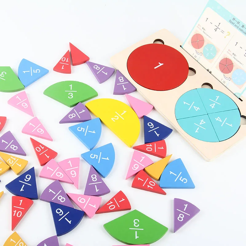 Montessori Math Wooden Rainbow Circles Fraction Manipulatives Unit Fraction, Math  Fraction Games with cards