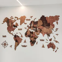 2023 New Style 3D Wood World Map With light Home decor