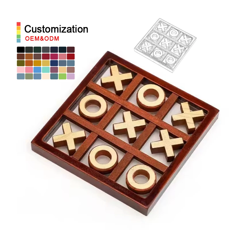 Wooden montessori toys, Classic Tic-Tac-Toe Puzzle Board Game Noughts and Crosses Game Best for kids Brain Teaser Puzzle