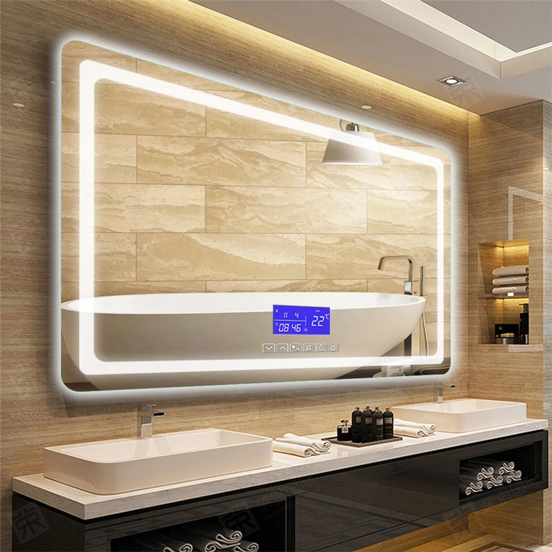 3 Colors Light  Double Led Vanity Anti-Fog Mirror Large Dimmable Wall Led Smart Bathroom Mirror With Front And Backlight