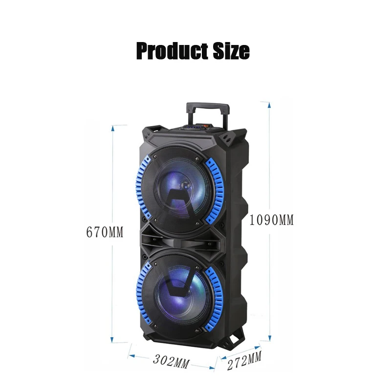 Double 8 Inch Portable Speaker System USA Hot Selling Party Cheap Big bass Loud DJ trolley Speaker With USB And LED Light