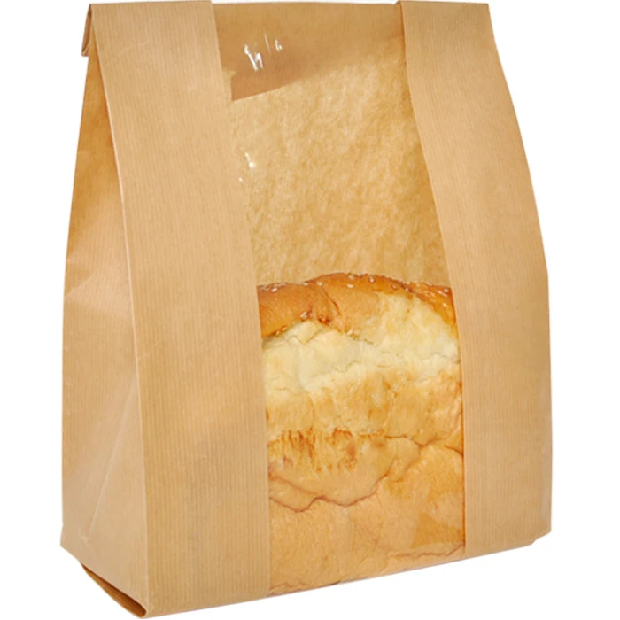 Printed Logo Recyclable Kraft Paper Bag with Window for Toast Bread Cookies