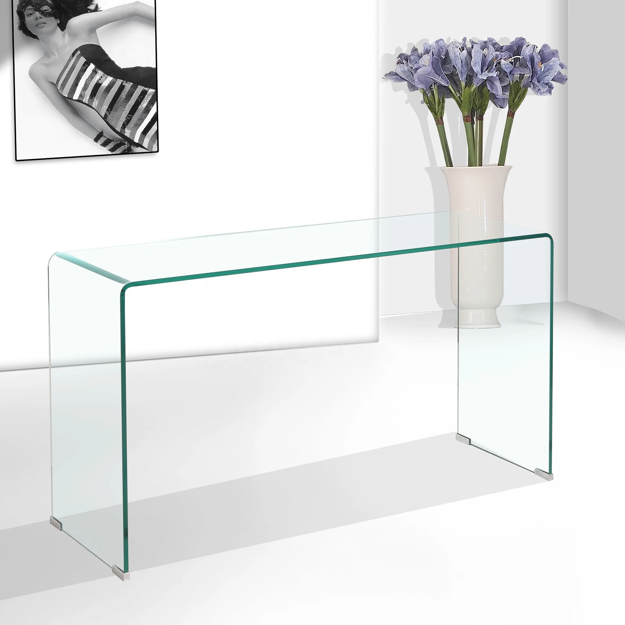 
Decorative Contemporary Bent Glass Hallway Console Tables For Sale 