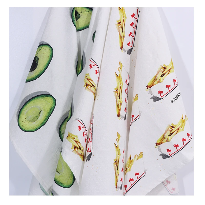 HOSHOM Wholesale 100% Cotton Waffle Custom Embroidery Logo Tea Towel Set Linen Kitchen Cleaning Cloth Dish Towel