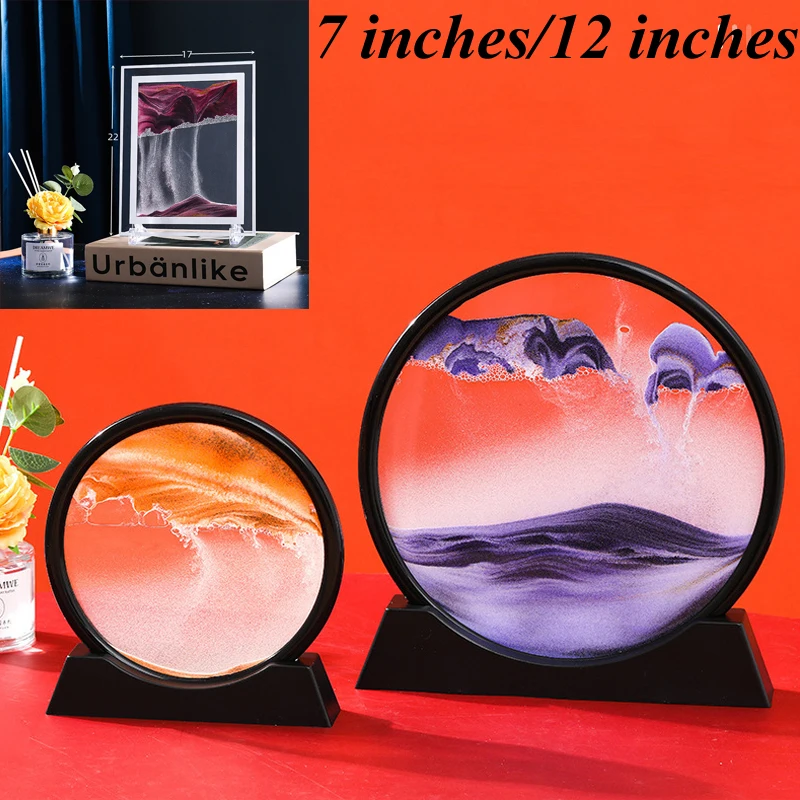 7/12inch Creative Quicksand Paintings Art Picture Round Glass 3D Hourglass Sandscape Flowing Sand Display For Home Office Decor