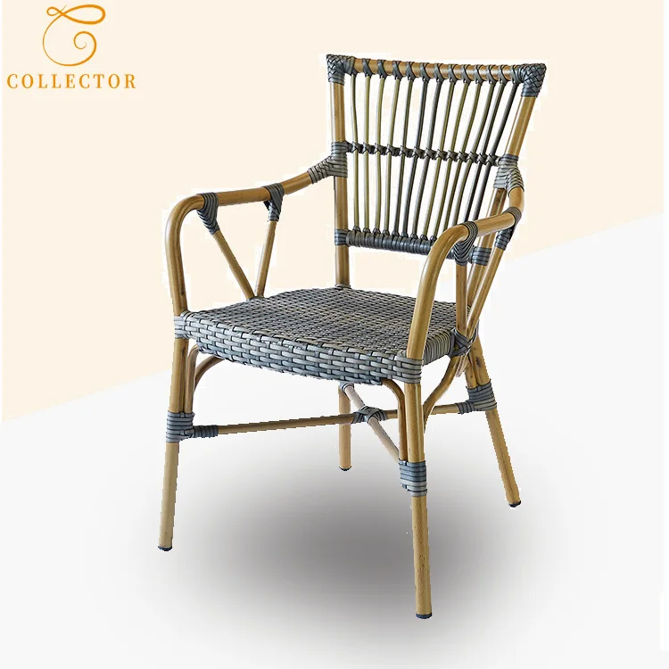 Modern Bamboo  Outdoor Restaurant Garden  Cafe Armrest Dining Rattan Chair