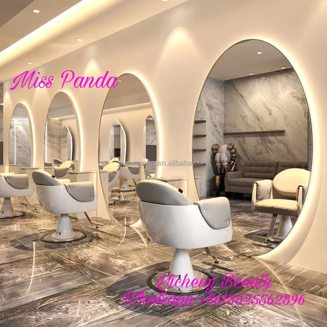 Yicheng beauty low price barber station with mirror round barber shop mirror station with led barber styling station online sale