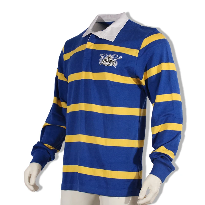 Men Custom Long Sleeve Rugby Polo Jumpers Football Jersey Wear Cotton Knitted Striped Rugby Shirt