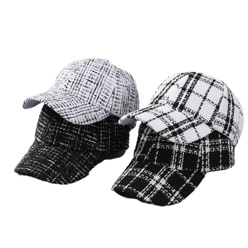 Autumn Winter Unisex Fashion Baseball Cap New Classic Black White Checkered Retro British Small Fragrance Casual Embroidery Flat