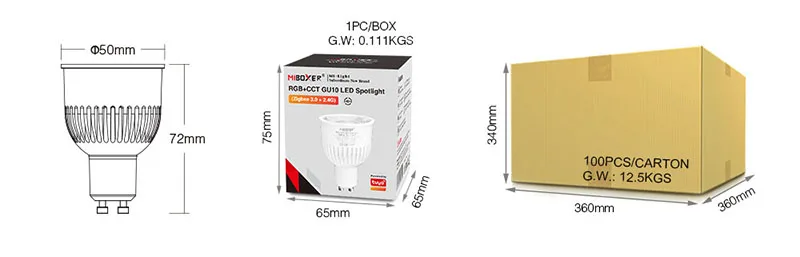 Miboxer Milight FUT106ZR 6W GU10 RGB CCT Brightness and color temperature adjustable LED Spotlight Zigbee 3.0 2.4G