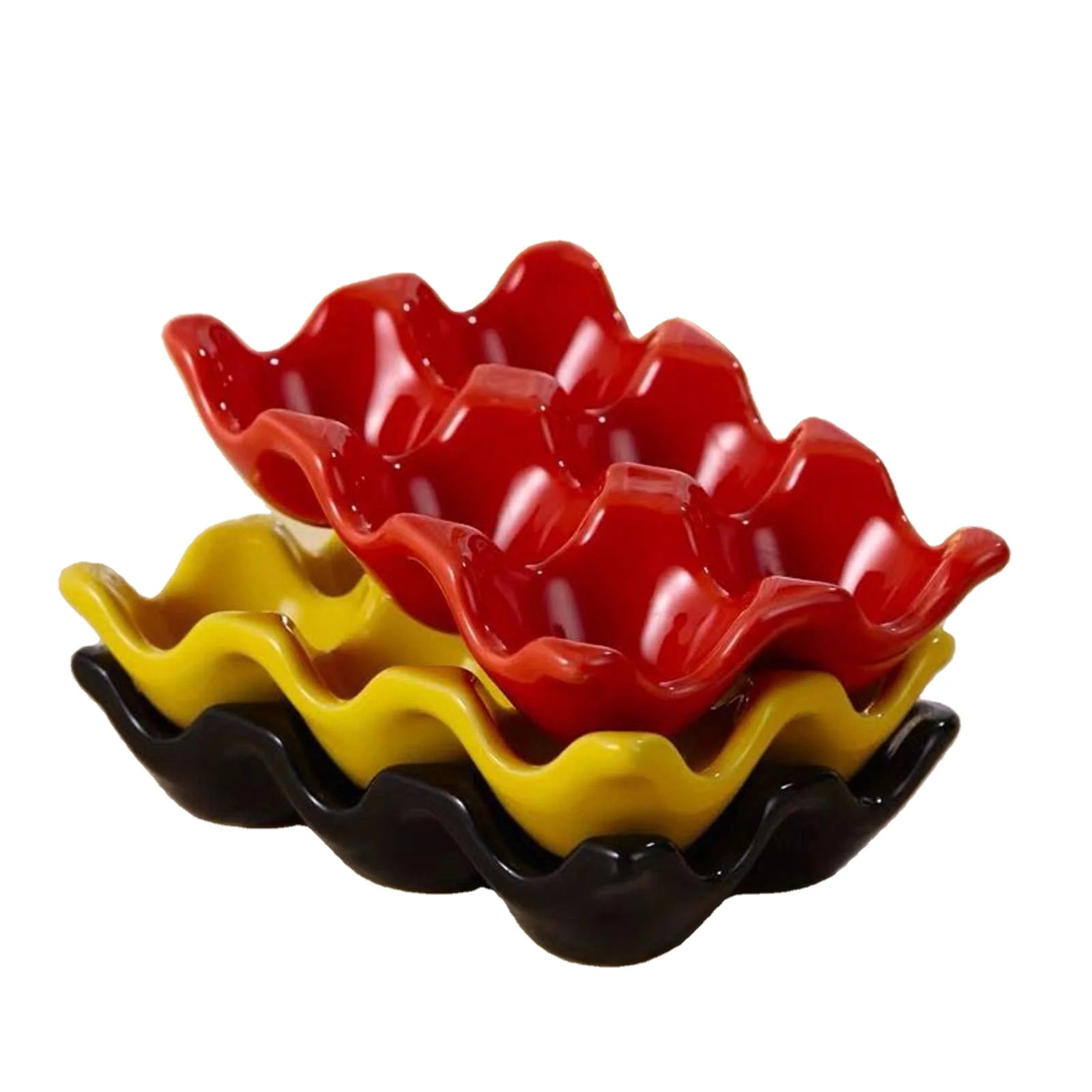 Factory Ceramic Egg Holder 6 Cups Chicken Egg Trays Egg Storage Organizer For Refrigerator Countertop Display