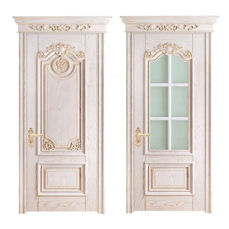 Longxuan Europe design triple glass door solid wood oak Mahogany wood arched top double part front door with smart lock