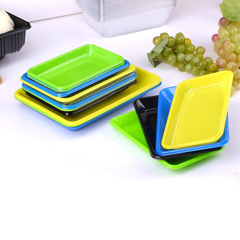 Colorful Disposable Plastic Food Packaging Flat Tray For Fruit Vegetable And Meat