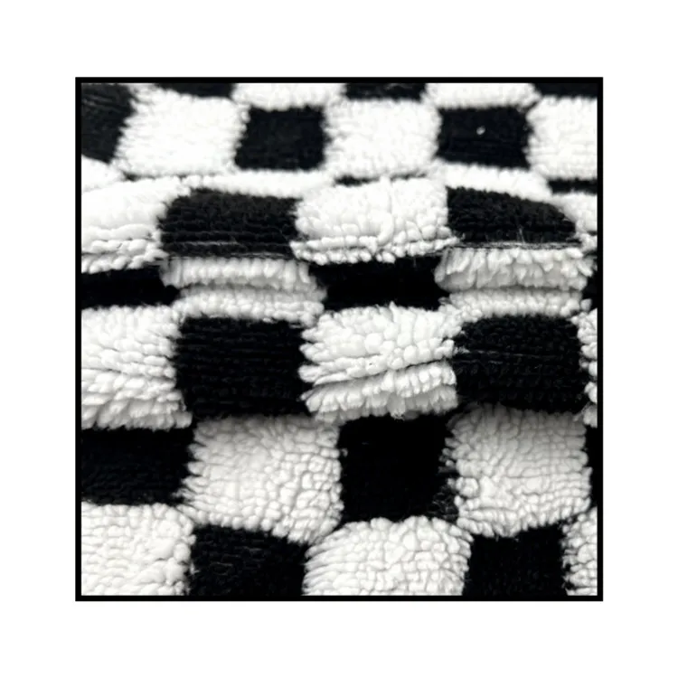 360gsm black and white square sherpa material jacquard fleece fabric