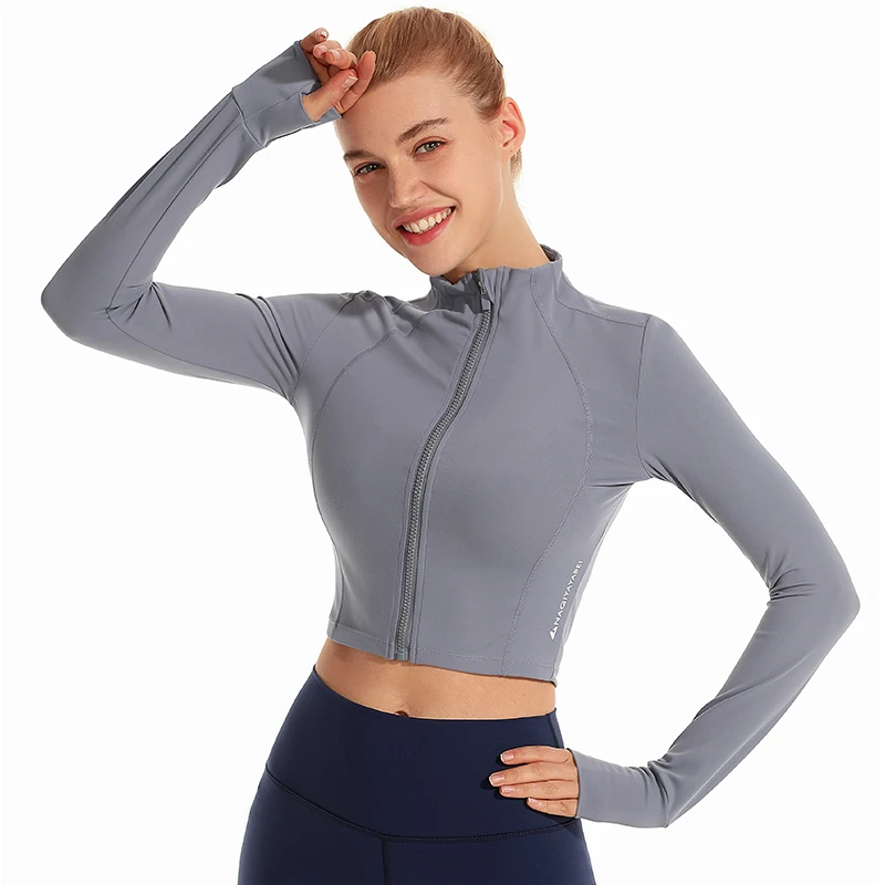 Укороченная спортивная куртка на молнии для фитнеса, куртка из спандекса, спортивный топ для занятий спортом, женские куртки для йоги из спандекса