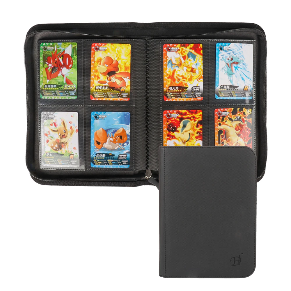 PU Leather Binder With Zipper Board Game Card Photo Album Custom 4-Pocket Photo Album Card Binder 4 Pocket Trading Card Binder