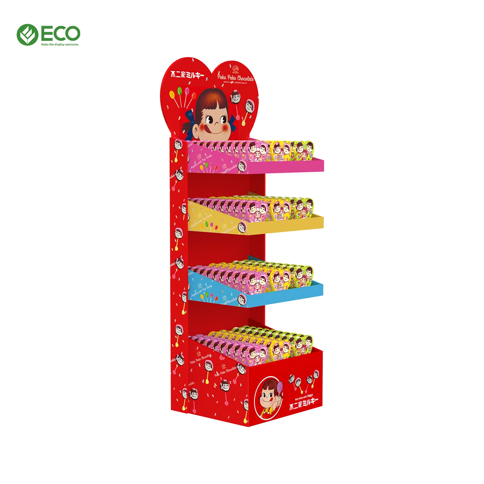 Custom Print POP Products Shop Stand En Carton Display Recycling Shelves Candy Retail Portable POS Cardboard Floor Standee Rack