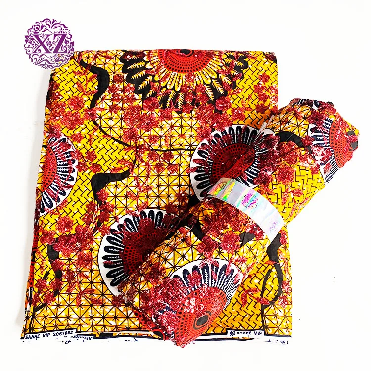 2022 Ankara Fabrics 100% Cotton Laces  Embroidered Sequins African Applique Fabric