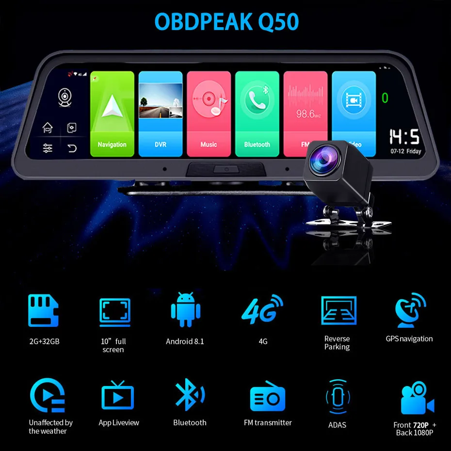 FHD 1080P Dual Lens 4G Android 8.1 ADAS Auto Video Recorder GPS Navigation Night Vision Car DVR Camera Parking Surveillance