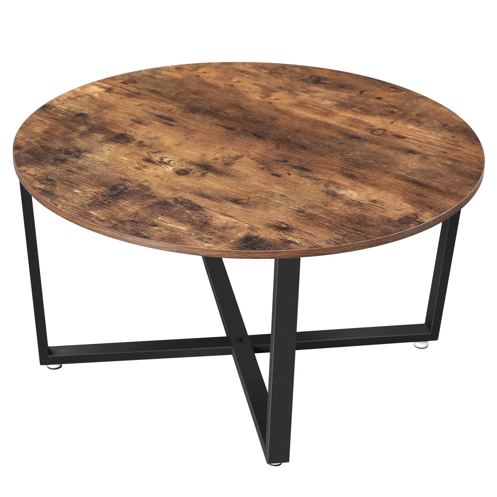 Round Coffee Table, Industrial Style Cocktail Table, Durable Metal Frame, Easy to Assemble