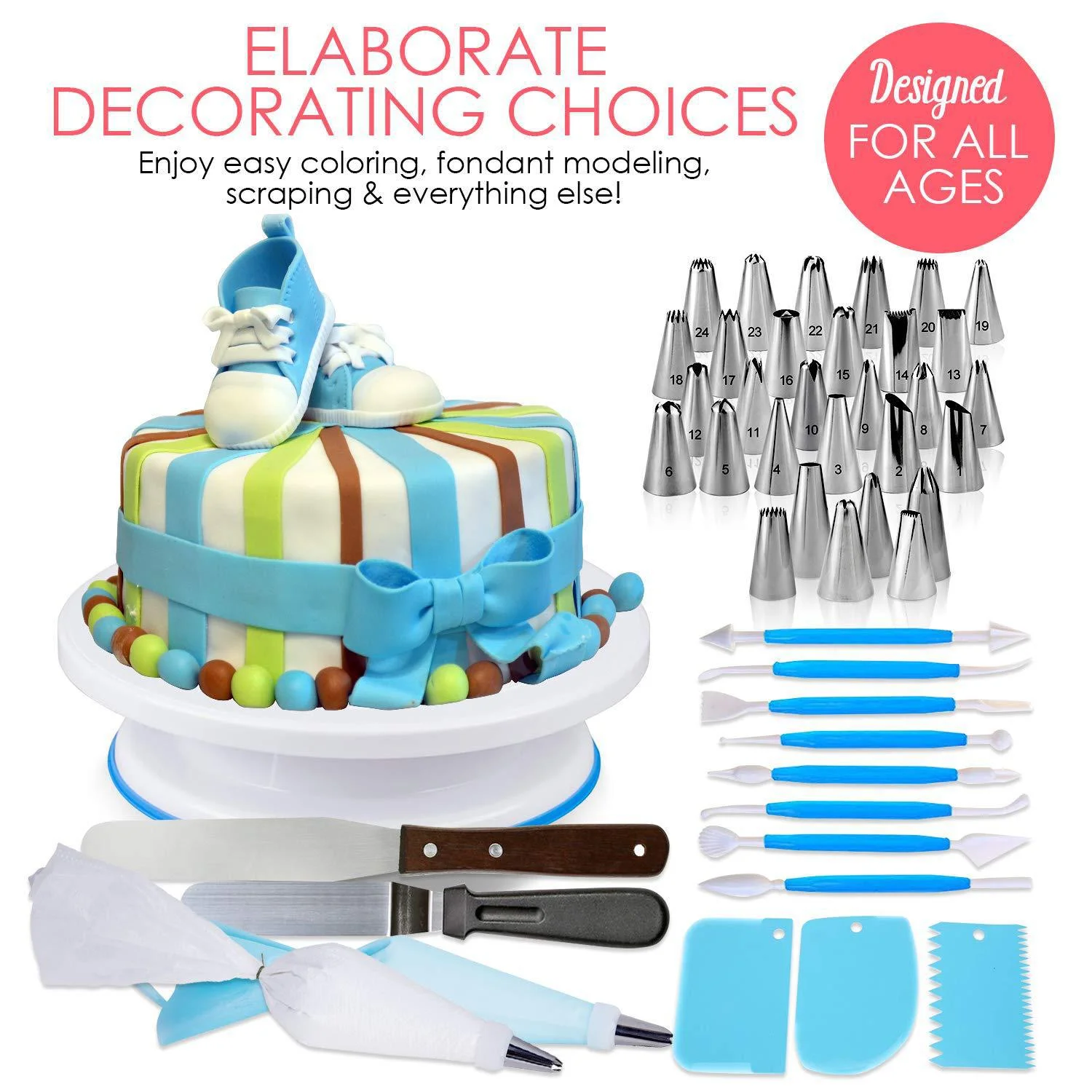 207pcs/set Cake Turntable Set Multifunction Cake Decorating Kit Pastry Tube Fondant Tool Party Kitchen Dessert Baking Supplies