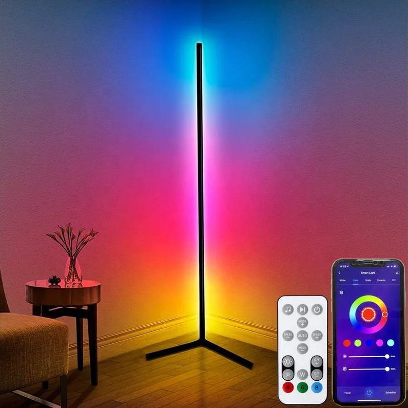 Minimalist RGB Color Changing Mood Light APP and Remote Control Music Sync Dimmable Modern LED Corner Floor Lamp