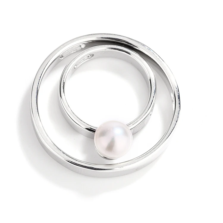 Dainty Geometry 925 Sterling Silver Fresh Water Pearl Jewelry  Double Circle Pendant Minimalist Jewelry Necklaces For Sale