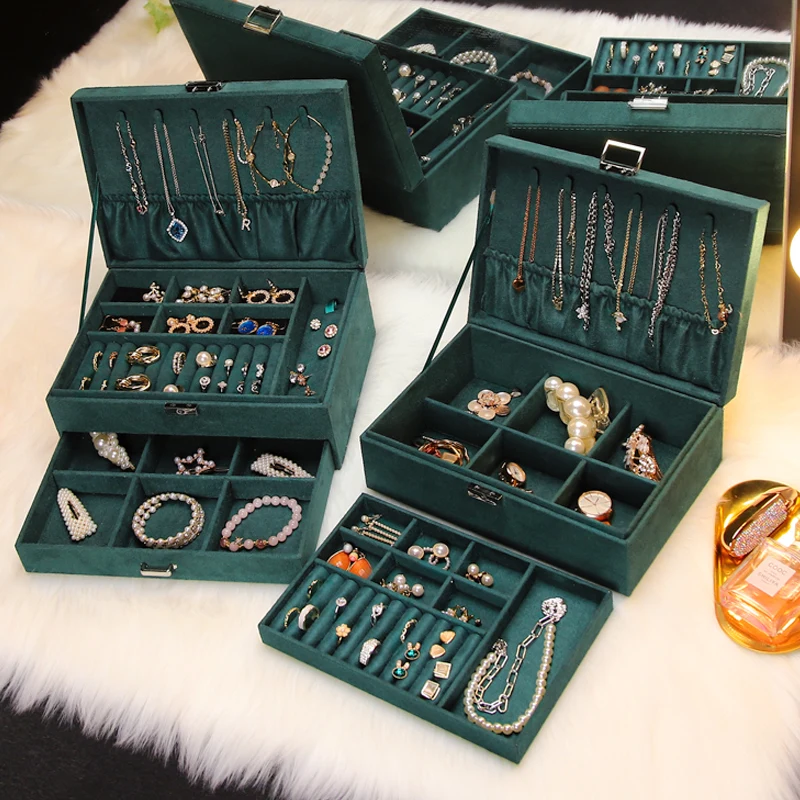 
wholesale Sell well Tray Showcase Ring Luxury Display With lock jewelry Storage Organizer velvet jewelry Box 