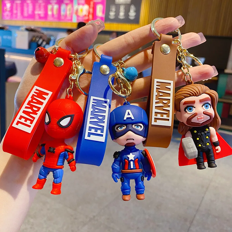Hot Sale PVC 3D Lovely Cartoon Spider Man captain america avengers toy Hero Hulk Thor pendant marvel figure car key chain