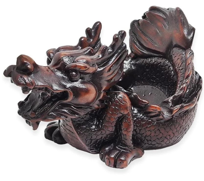 Resin-brown Chinese dragon retro style ashtray statue. Outdoor family party office humor gift
