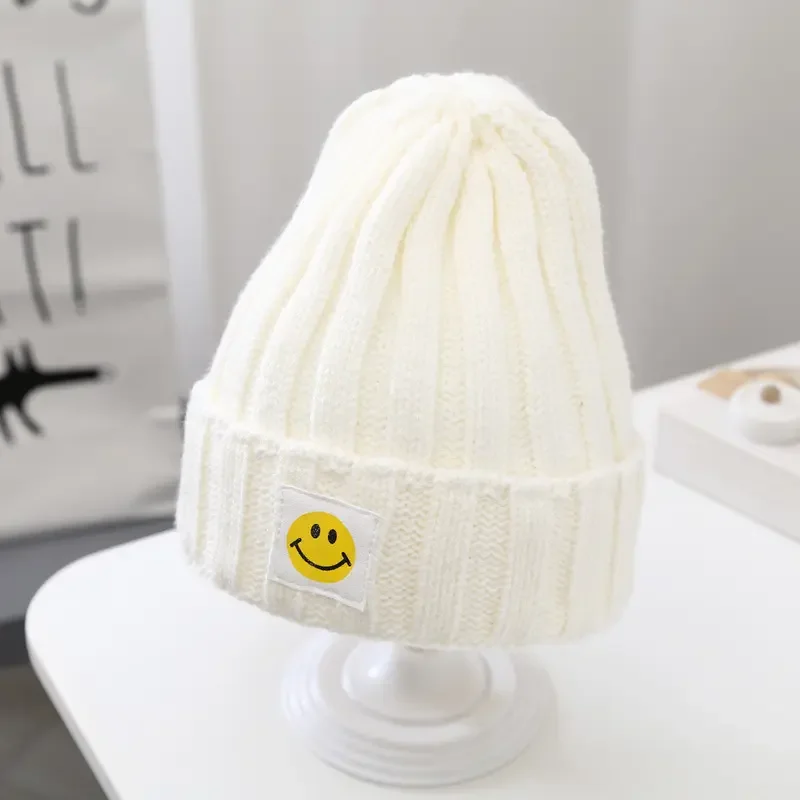 Kids women spring autumn Candy colors Warm hats winter cute knitted Smiley Face Wool Beanie Hat