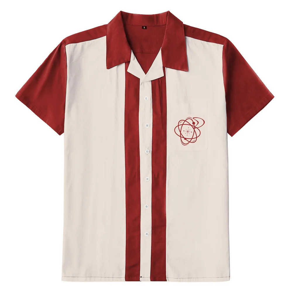 Embroidery Chemise Homme ST127 Short Sleeve Retro Vintage Rock Rockabilly Plus Size Cotton Men Shirt Button Down Bowling Shirts