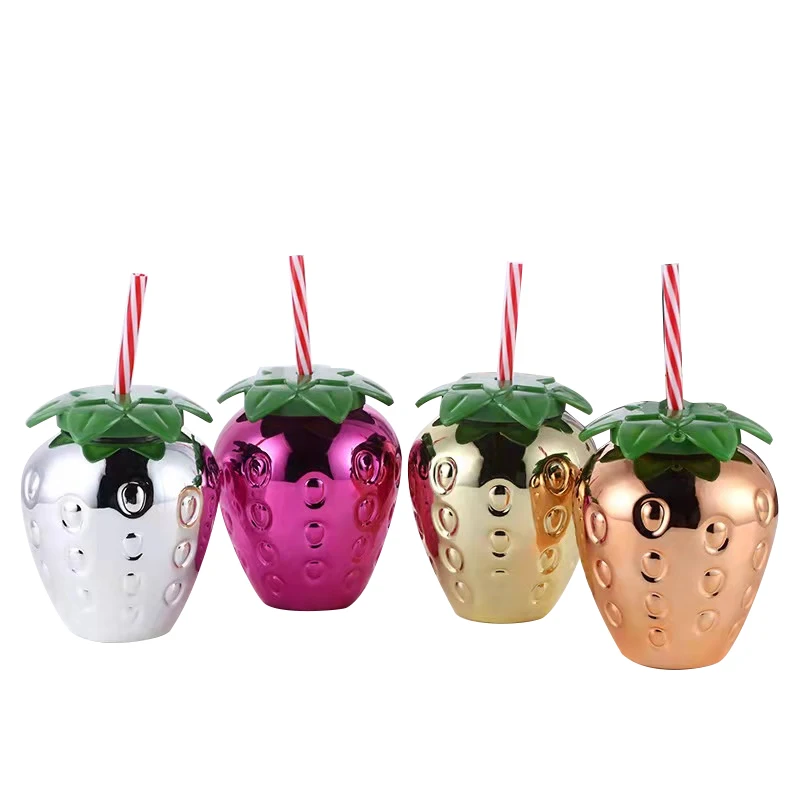 Clear transparent party 16oz juice cup BPA free creative fruit shape led light strawberry jar container pineapple shape bottle