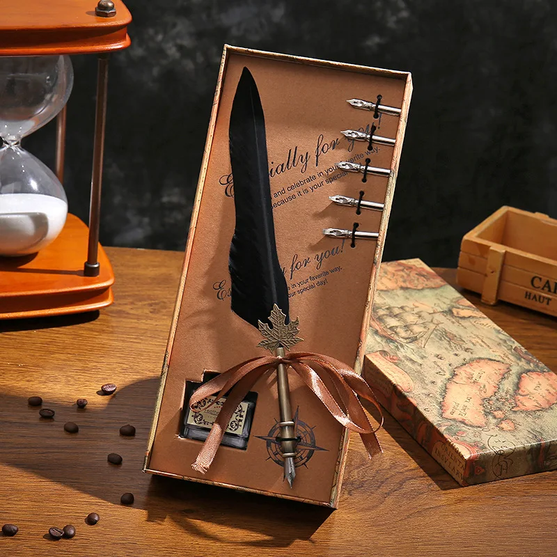 New European Style Retro Dip Pen British Student Dip Metal Fountain Pen Birthday Gift set Feather Pen
