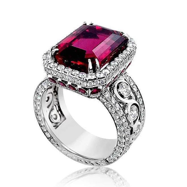 CAOSHI Vintage Big Rectangle Red Ruby Crystal Rings Silver Plate Full Stone Cubic Zirconia Party Gemstone Finger Rings Female