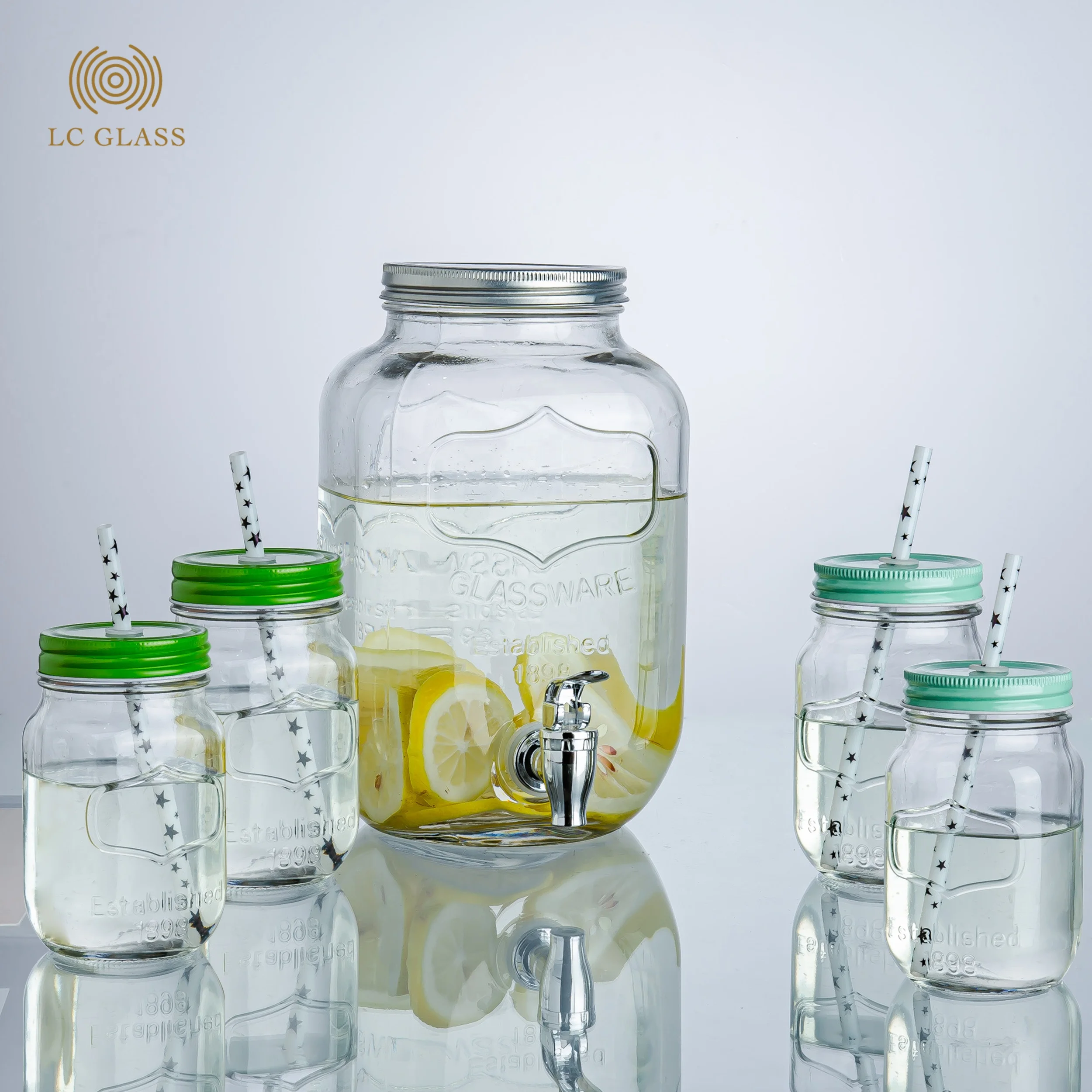 Wholesale Four Mason Jars 1L Beverage cool Glass Drink Dispenser