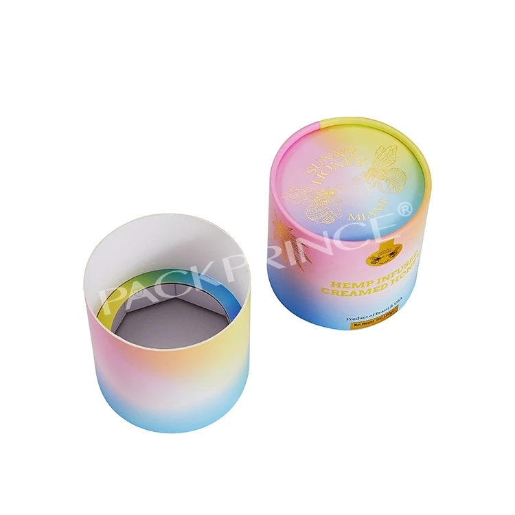 Custom Round Paper Tube Perfume Oil Bottle Honey Jar Cardboard Packaging Colorful Honey Box Elegant Cylinder Box For Honey