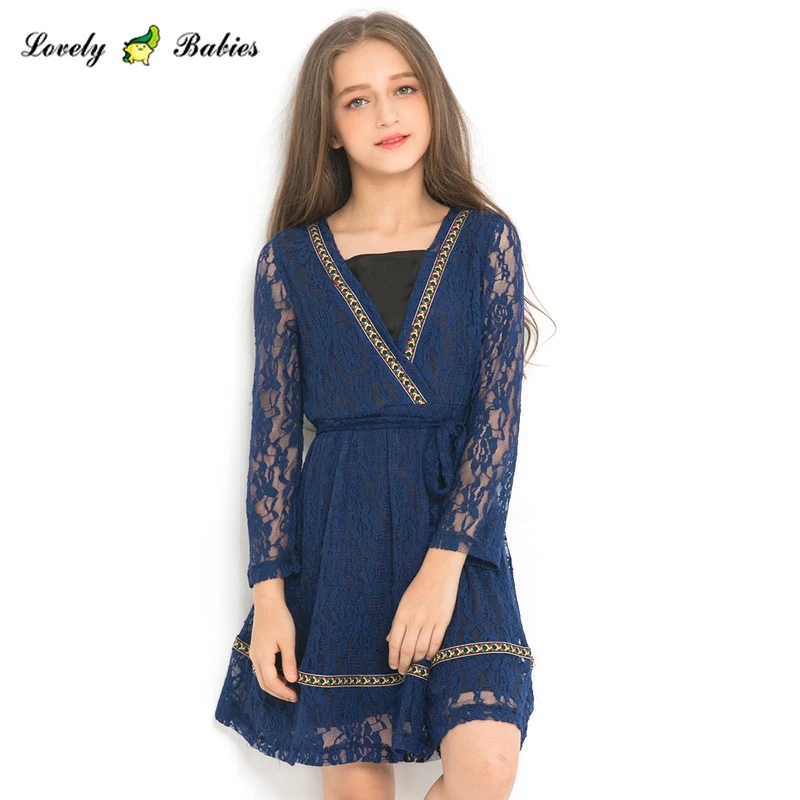 lovely babies dress for girls to 14 year toddler formal clothes blue girl lace dress