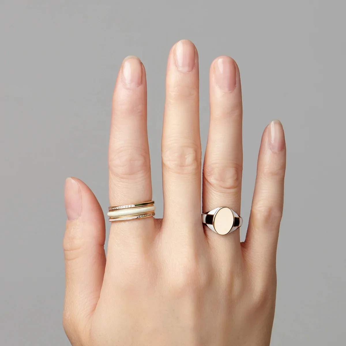 LOZRUNVE 925 Silver Fashion Jewelry Personalized Enamel Heart Signet Ring Set for Women