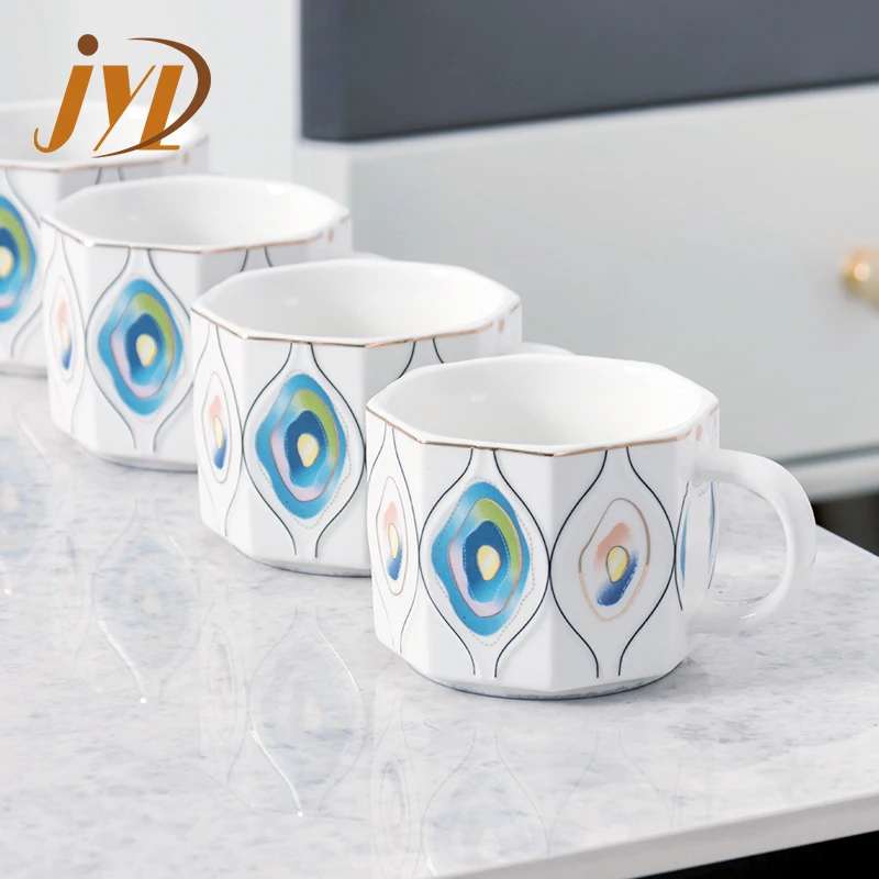 Middle Eastern Best Sell 1 Pot 4 Cups Porcelain Avocado Pattern Coffee & Tea Sets With Wooden Tray