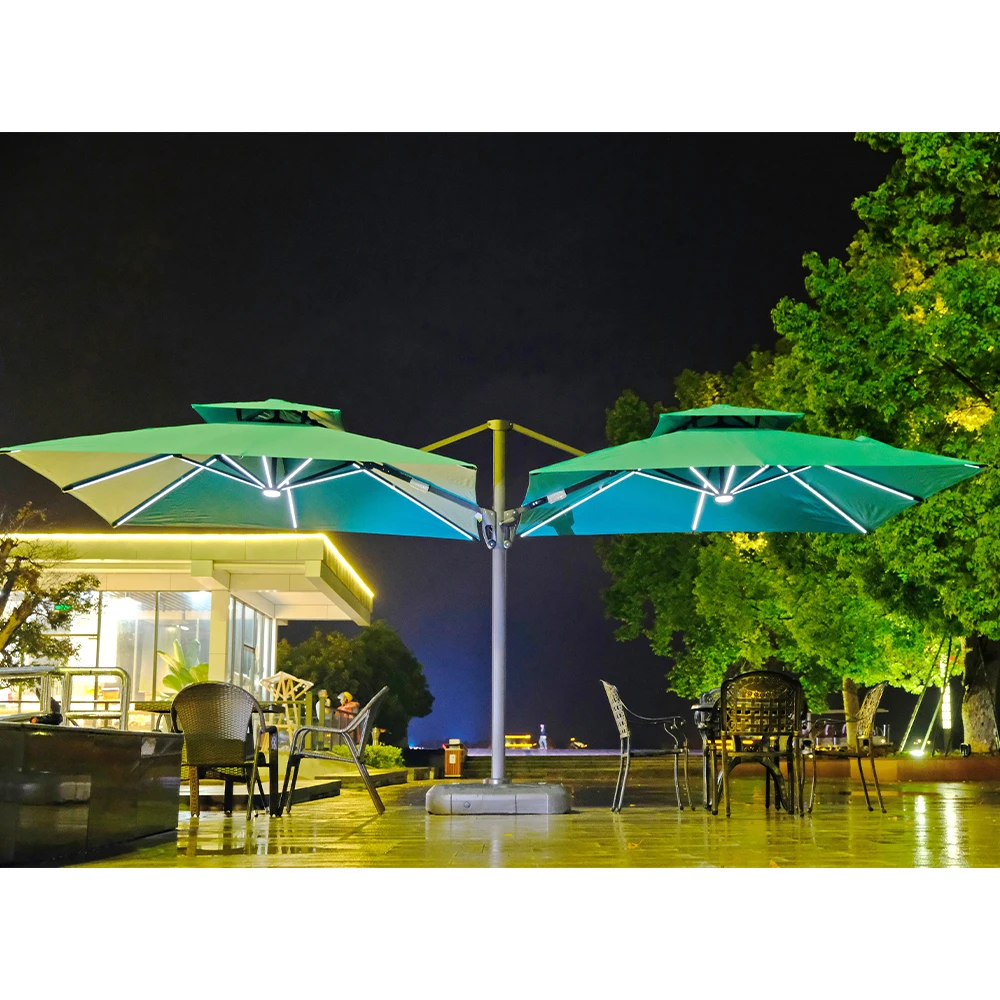 Modern Beach Umbrella Waterproof Aluminum Frame LED Light for Outdoor Sun Garden Patio Furniture with Safe Packing