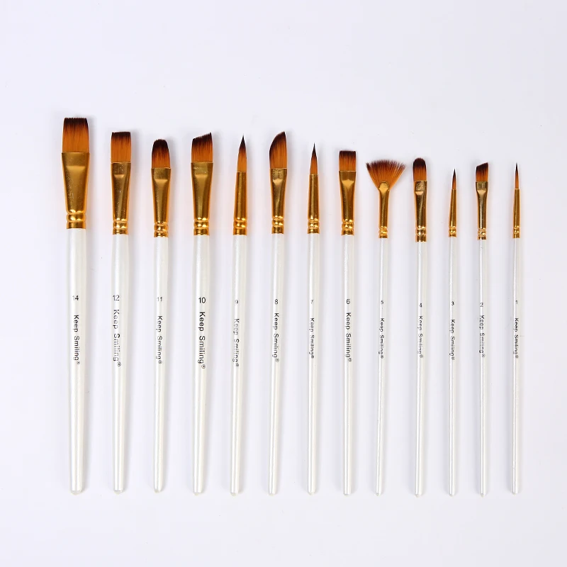 Keep Smiling 13pcs High Grade Nylon Hair Acrylic Paint Brush Set For Acrylic Watercolor Gouache Oil Painting