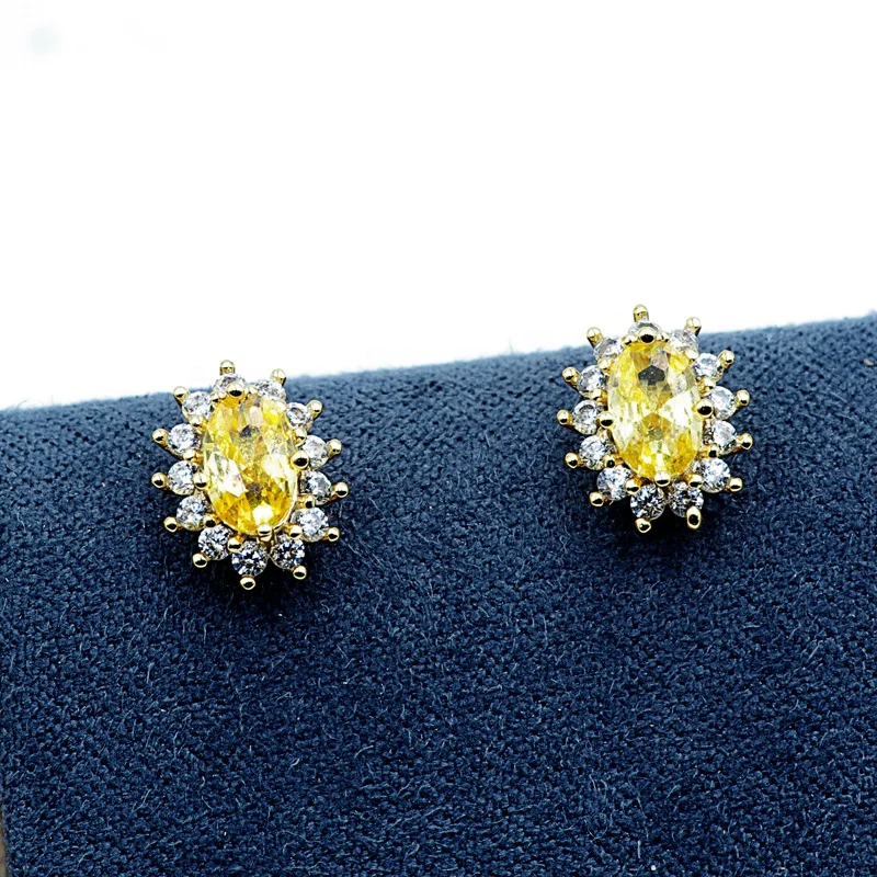 New Sterling Silver Pin Earrings Yellow Birthstone CZ Women Jewelry and Accessories Rhodium Plated Stud Earring for Women
