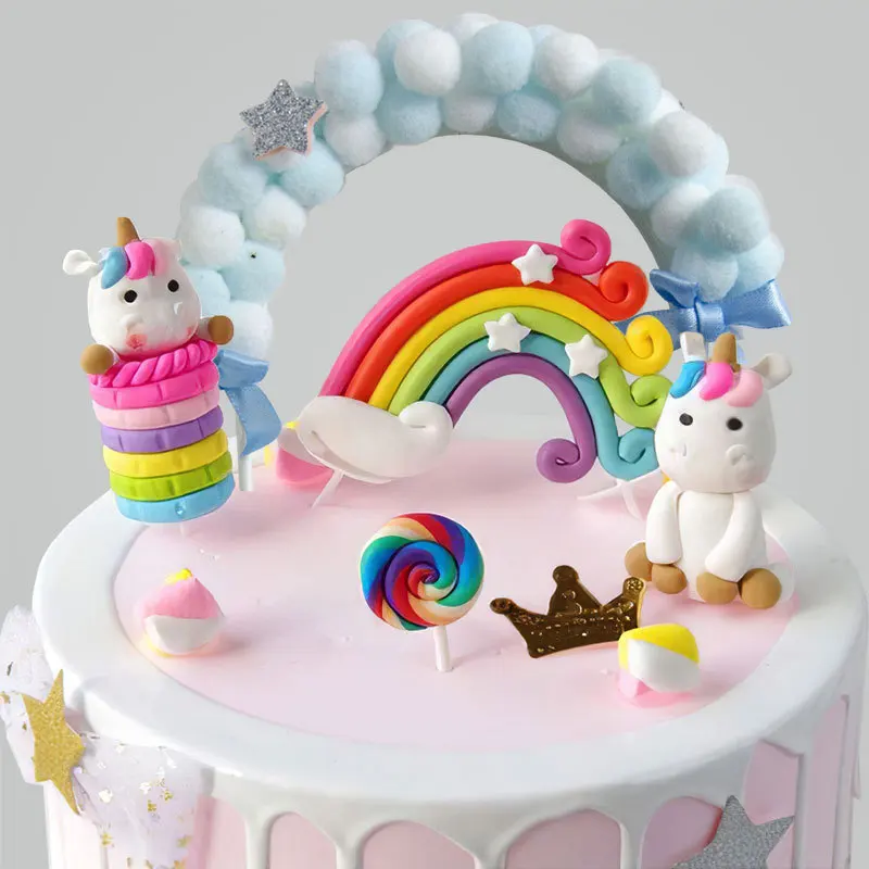New Rainbow Unicorn Birthday Wedding Cake Topper Cloud Kit Party Decoration
