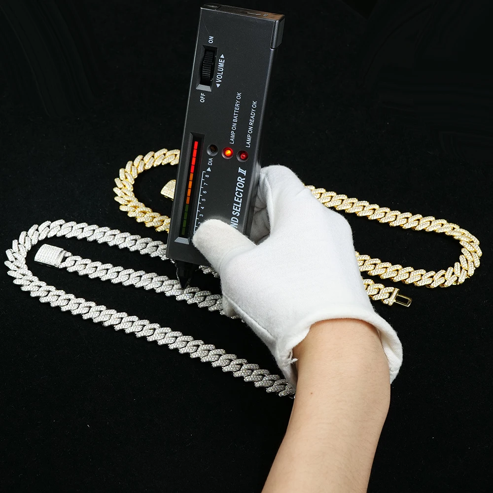 Hot-sale Necklace HIP HOP style 925 Sterling Silver 12MM width full of Moissanite Cuban Link Chain